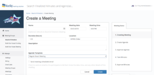 BlueSky's Meeting Creation Page with Template Selected